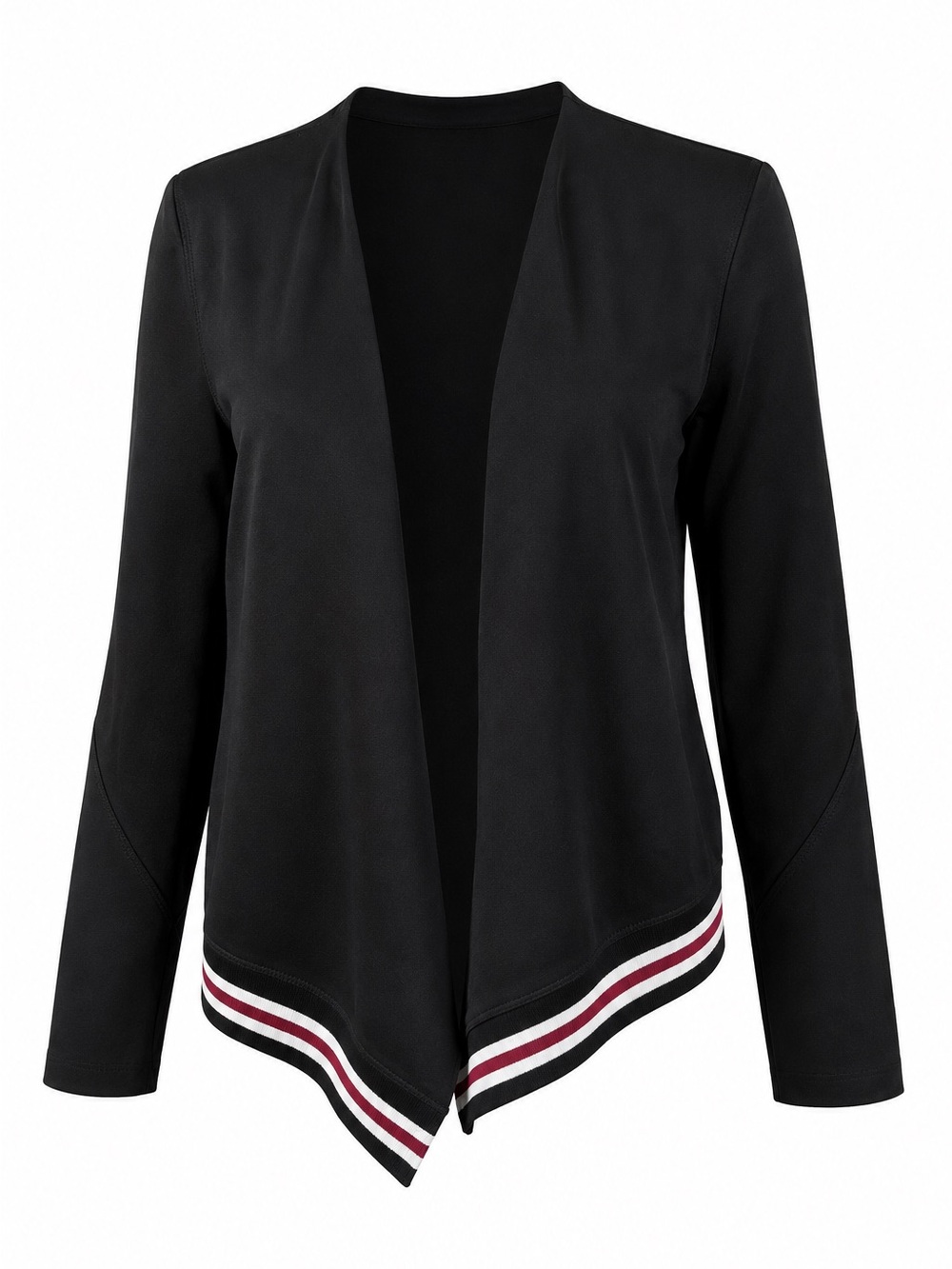 Preppy Chic Open Front Cardigan jacket – Black with stripe accent – M